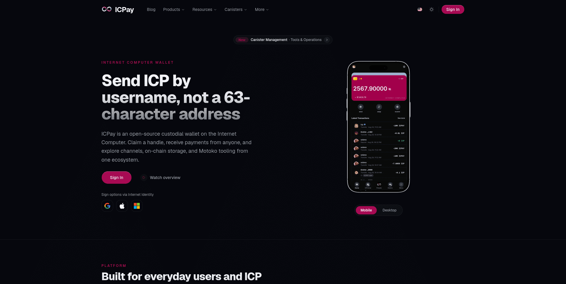 ICPay Wallet screenshot