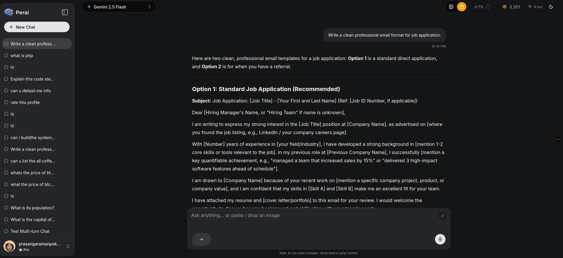 Perai AI Platform screenshot